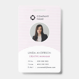 Roze Witte Zakelijk Logo Werknemer Foto Id Gestree Badge