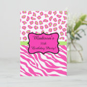Roze witte Zebra 50th Birthday Party Kaart (Staand voorkant)