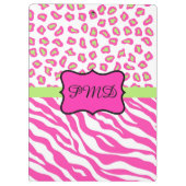 Roze witte Zebra Leopard Skin Monogram Klembord (Achterkant)