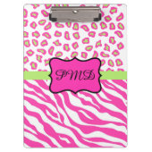 Roze witte Zebra Leopard Skin Monogram Klembord (Voorkant)