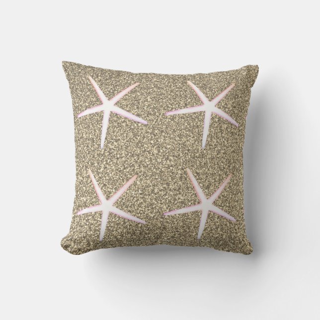 Roze Witte Zeester Patronen Goud Glitters Buitenkussen (Voorkant)
