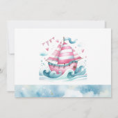 Roze Witte Zeilboot Baby Girl Douche Uitnodiging (Achterkant)