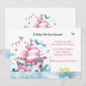 Roze Witte Zeilboot Baby Girl Douche Uitnodiging (Voorkant / Achterkant)