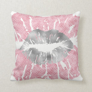 Roze witte zilver grijs glitter kus lips Makeup Kussen
