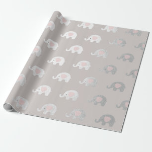 Roze, witte zilver prinses Elephant New Baby Cadeaupapier