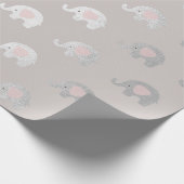 Roze, witte zilver prinses Elephant New Baby Cadeaupapier (Hoek)