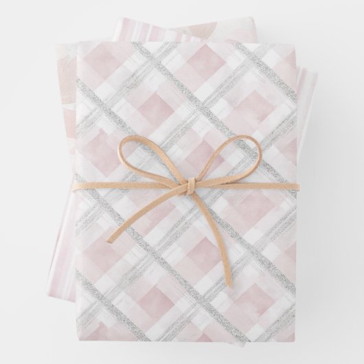 Roze Witte Zilveren Glitter Rozenblaadjes Bruiloft Inpakpapier Vel (In situ)