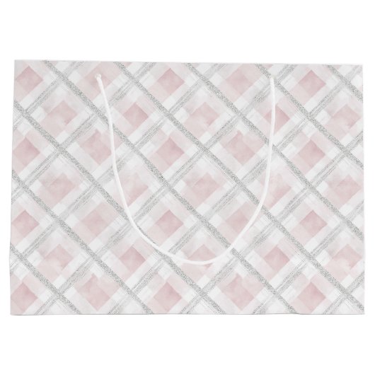 Roze Witte Zilveren Glitter Vierkanten Bruiloft Groot Cadeauzakje (Achterkant)