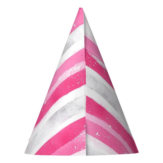 Roze witte zilveren strepen Verjaardag Feesthoedjes (Achterkant)