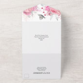 Roze witte zilverkleurige rozen glazen vlinderluxe all in one uitnodiging (Buitenkant)