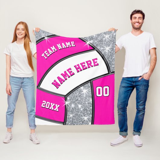 Roze, witte, zilvervolleybalknuppel fleece deken (In situ)