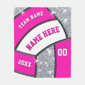 Roze, witte, zilvervolleybalknuppel fleece deken (Voorkant)