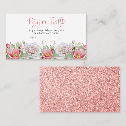 Roze, witte, zoete Baby shower, luieraffle Informatiekaartje (Voorkant / Achterkant)