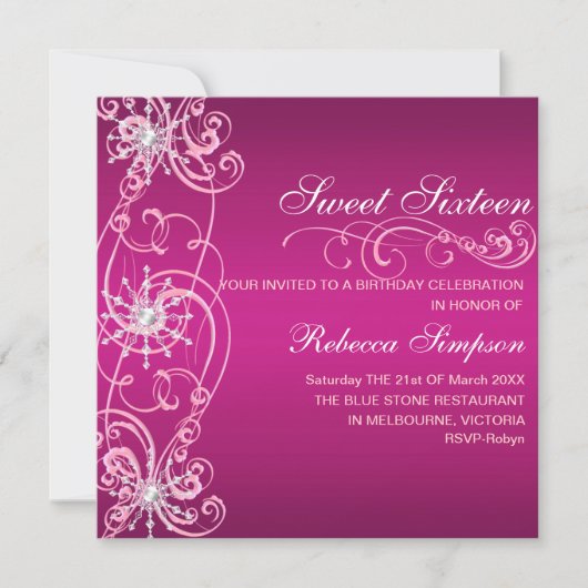 Roze & Witte Zoete Verjaardag 16 van de Sneeuwvlok Kaart (Voorkant)