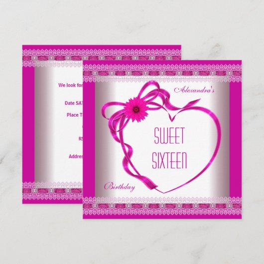 Roze witte zoete zestien 16-jarige hartdag Heart B Kaart (Voorkant / Achterkant)