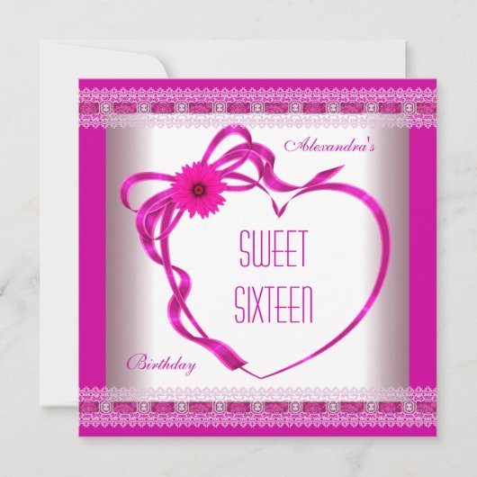Roze witte zoete zestien 16-jarige hartdag Heart B Kaart (Voorkant)