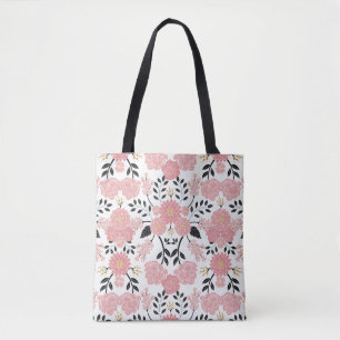 Roze, witte, zwarte, blauwe en gele elegante Flora Tote Bag