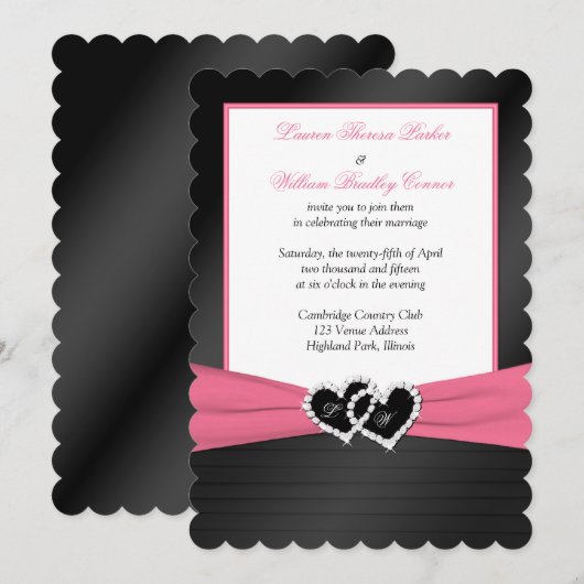 Roze witte zwarte FAUX Pleats Hearts Weddenschap Kaart (Voorkant / Achterkant)