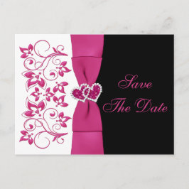Roze, witte, zwarte Floral sparen de Datum na Kaar Aankondigingskaart