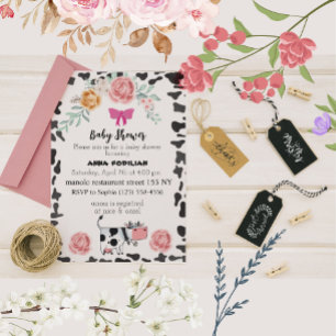 Roze witte zwarte Koe voor baby shower Kaart
