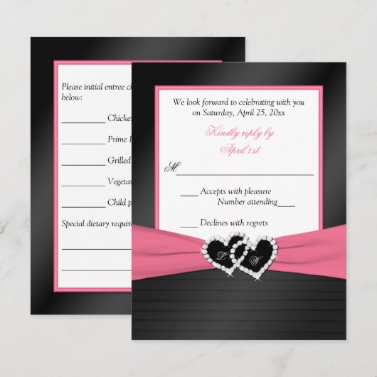 Roze Witte Zwarte NEP PlOOIEN Hartjes Trouw RSVP Kaart (Voorkant / Achterkant)