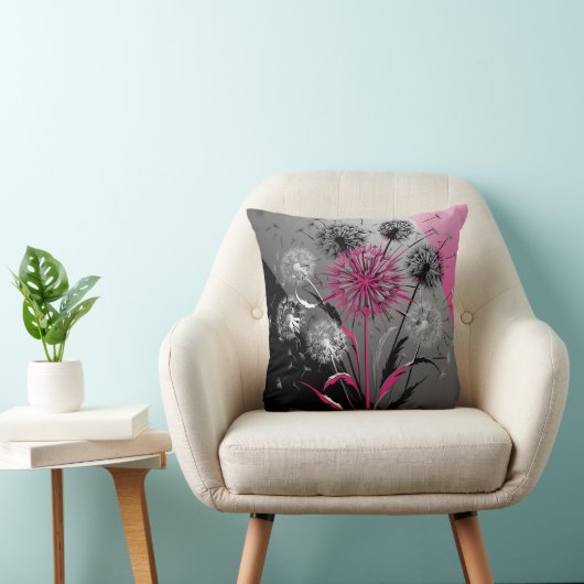 Roze, Witte Zwarte Paardenbloemen Kussen (Stoel)