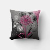 Roze, Witte Zwarte Paardenbloemen Kussen (Voorkant)