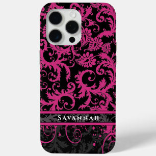 Roze witte zwarte, persoonlijke Damask iPhone 15 Pro Max Hoesje
