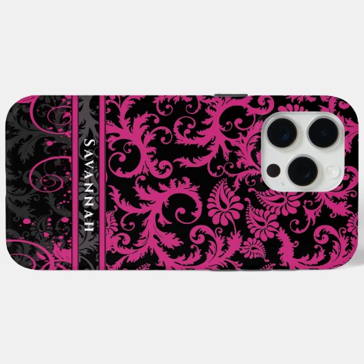 Roze witte zwarte, persoonlijke Damask iPhone Case-Mate iPhone Case (Achterkant (horizontaal))