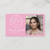 Roze Witte & Zwarte Script Make-up Foto Personalis Visitekaartje (Voorkant)