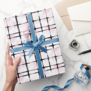 Roze Witte Zwarte Strepen Cadeaupapier