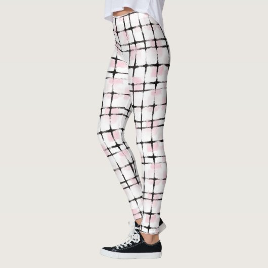 Roze Witte Zwarte Strepen Leggings (Links)