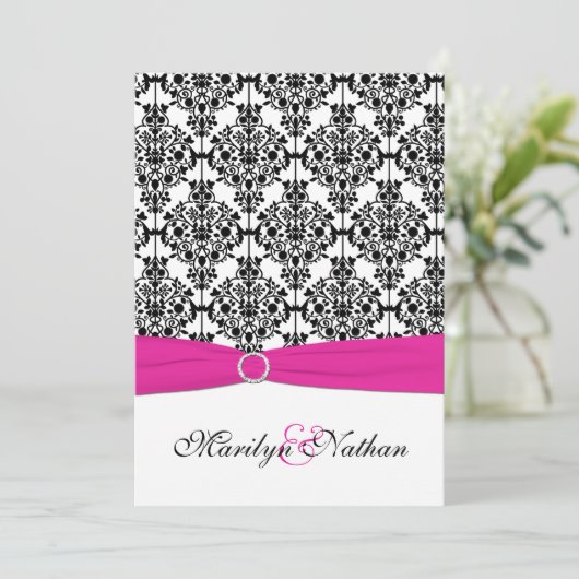 Roze, witte, zwarte uitnodiging voor bruiloft (Staand voorkant)