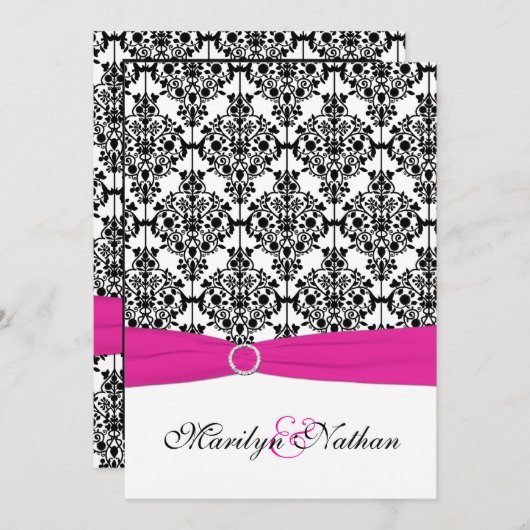 Roze, witte, zwarte uitnodiging voor bruiloft (Voorkant / Achterkant)