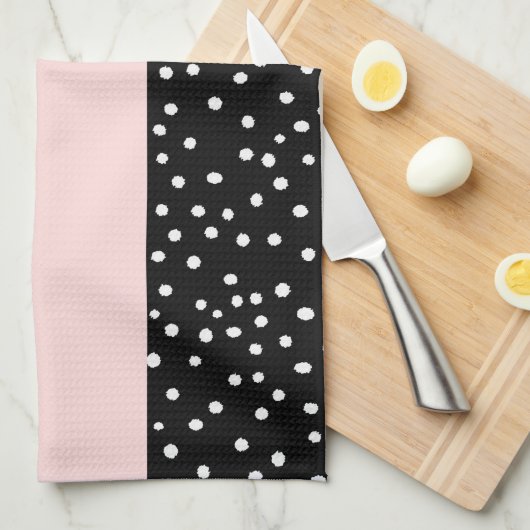 Roze witte zwarte waterverf poka-punten theedoek (Quarter Fold)