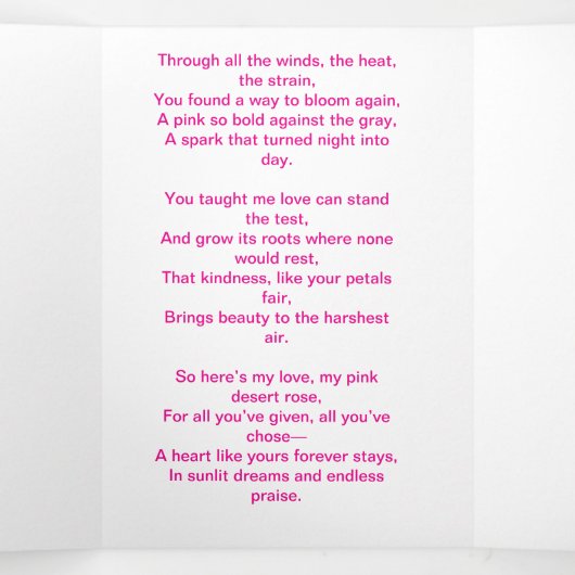 Roze woestijnbloemblaadjes drieluik kaart (Binnenkant midden)