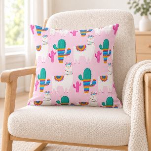 Roze woestijnlama en cactus patroon kussen
