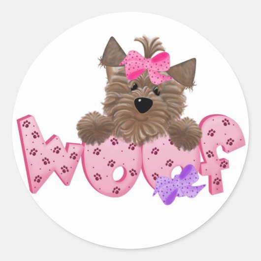 Roze wof Dog Ronde Sticker (Voorkant)