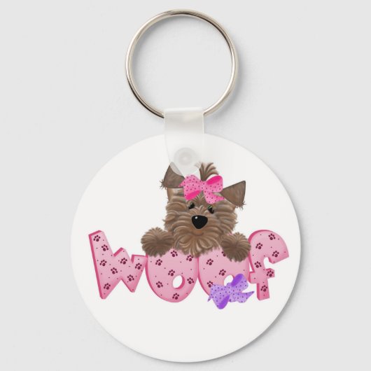Roze wof Dog Sleutelhanger (Voorkant)