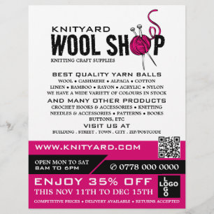 Roze wol Winkel, Knitting Store, Garn Store Flyer