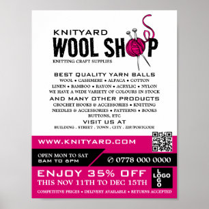 Roze wol Winkel, Knitting Store, Garn Store Poster