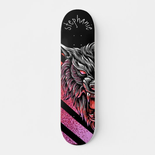 Roze Wolf Head Monogram Skateboard (Voorkant)