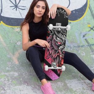 Roze Wolf Head Monogram Skateboard