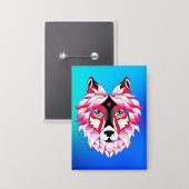 Roze Wolf Head Polygon Design-24531 Button (Voorkant / Achterkant)
