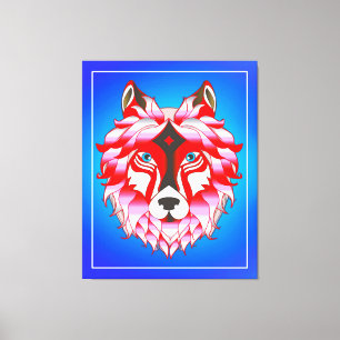 Roze Wolf Head Polygon Design-24531 Canvas Afdruk