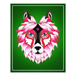 Roze Wolf Head Polygon Design-24531 Foto Afdruk