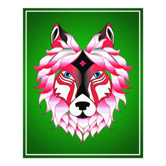 Roze Wolf Head Polygon Design-24531 Foto Afdruk (Voorkant)