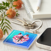Roze Wolf Head Polygon Design-24531 Sleutelhanger (Voorkant Rechts)