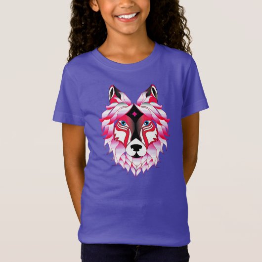 Roze Wolf Head Polygon Design-24531 T-shirt (Voorkant)