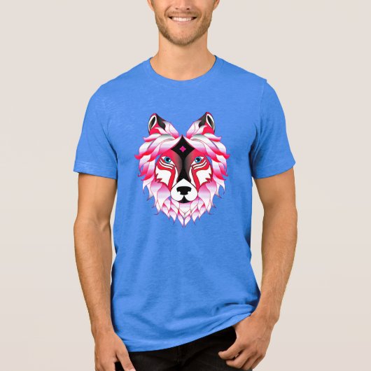 Roze Wolf Head Polygon Design-24531 Tri-Blend Shirt (Voorkant)